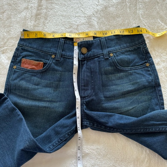 Daou Denim Co. Dark Wash High Rise Skinny Jeans Leather Patch Size 27 - Picture 9 of 10